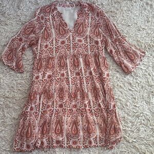 Spartina Paisley Tiered Women’s Dress - Rust Pink size Medium